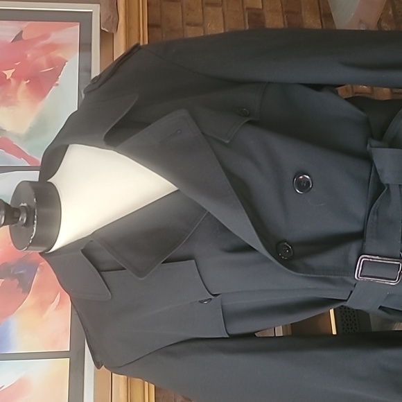KUPPENHEIMER black trench coat wool lining size R44 belted rain and stain repell - Picture 2 of 15